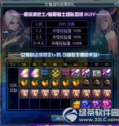 dnf女鬼剑升级得好礼活动 和流浪武士/暗殿骑士组队加成buff1