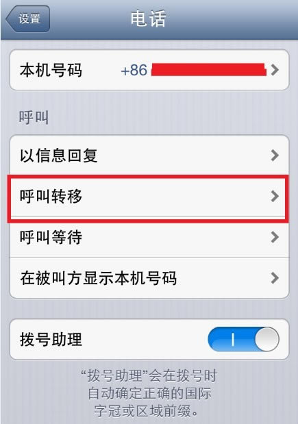 进入iPhone呼叫转移设置