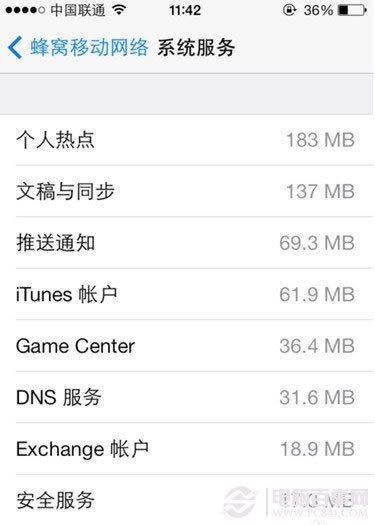 iOS7系统服务流量使用情况