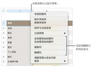 Numbers添加删除行列